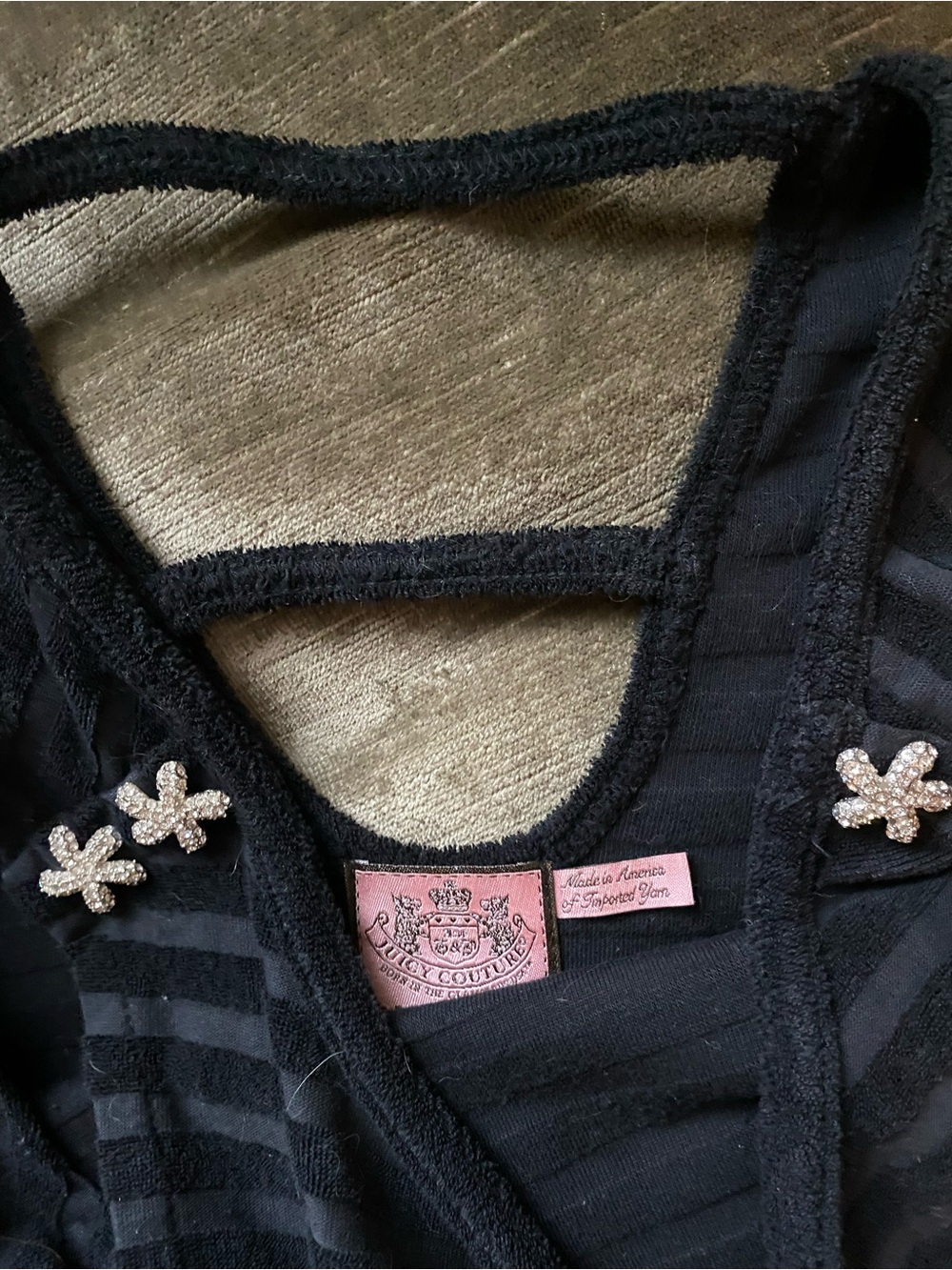 Juicy Couture Black Striped Velvet Women's Dress with Crystal Flower Metal Studs